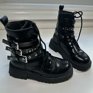 Zara Kids Black Combat Boots Buckle Studded Size 31